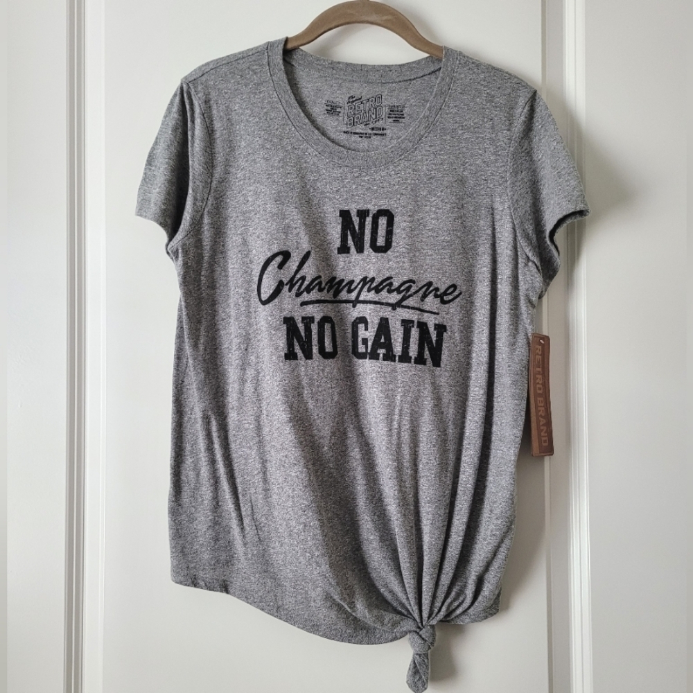 NWT Shore Retro Brand No Champagne No Gain Soft Tie Top Grey Medium